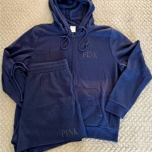 PINK Victoria's Secret Navy Zip-Up Hoodie size XL and shorts size L (sun fade)